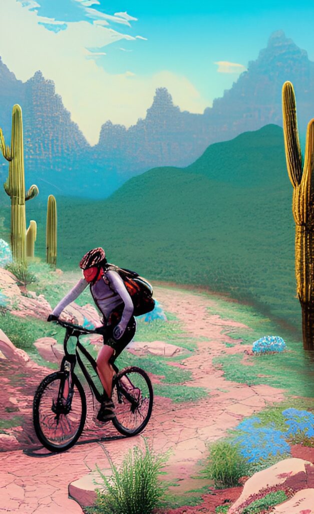 Mountain biker in Arizona landscape.