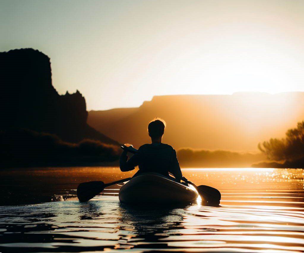 Kayaking in Arizona during sunset.