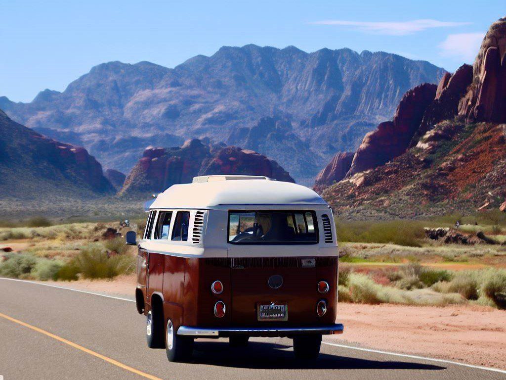 VW bus taking a scenic drive in Arizona
