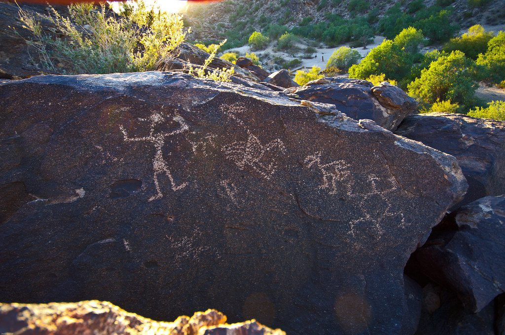 An image of petroglyphs on a rock in South Mountain (Box Canyon) Arizona.